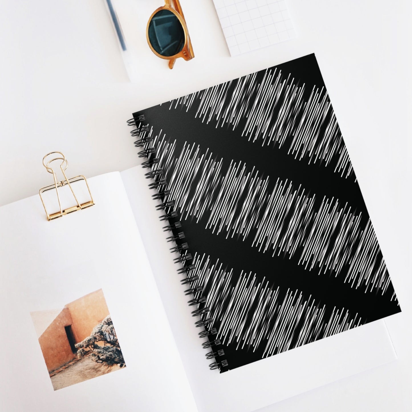 Spiral Notebook with Rule Lined Paper - black & white & shadow (Pattern 2)