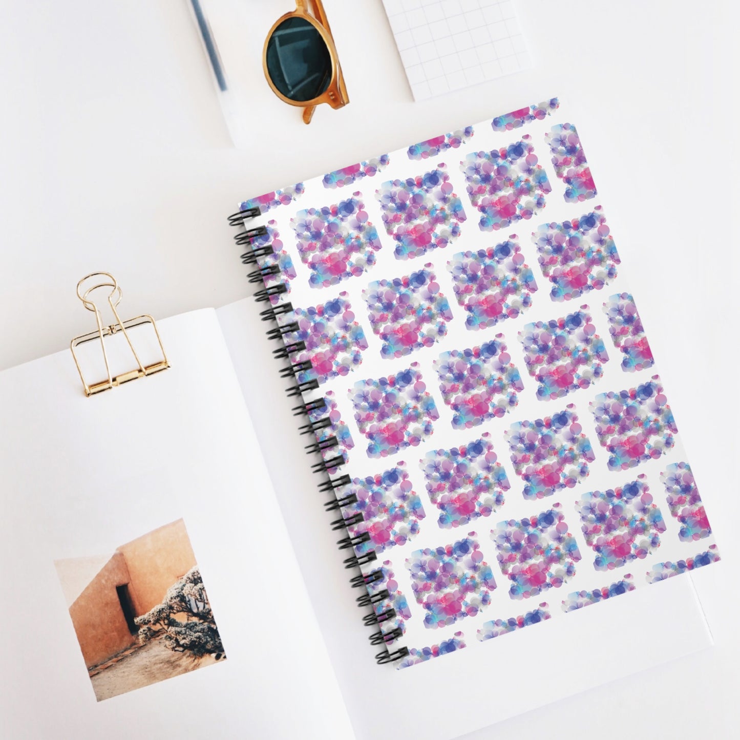 Spiral Notebook with Rule Lined Paper - pink, white, & blue (Pattern 1)
