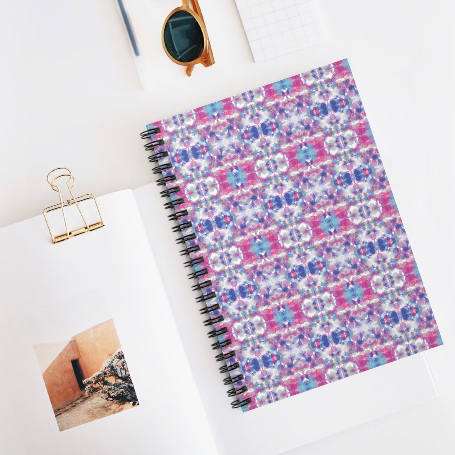 Spiral Notebook with Rule Lined Paper - pink, white, & blue (Pattern 2)