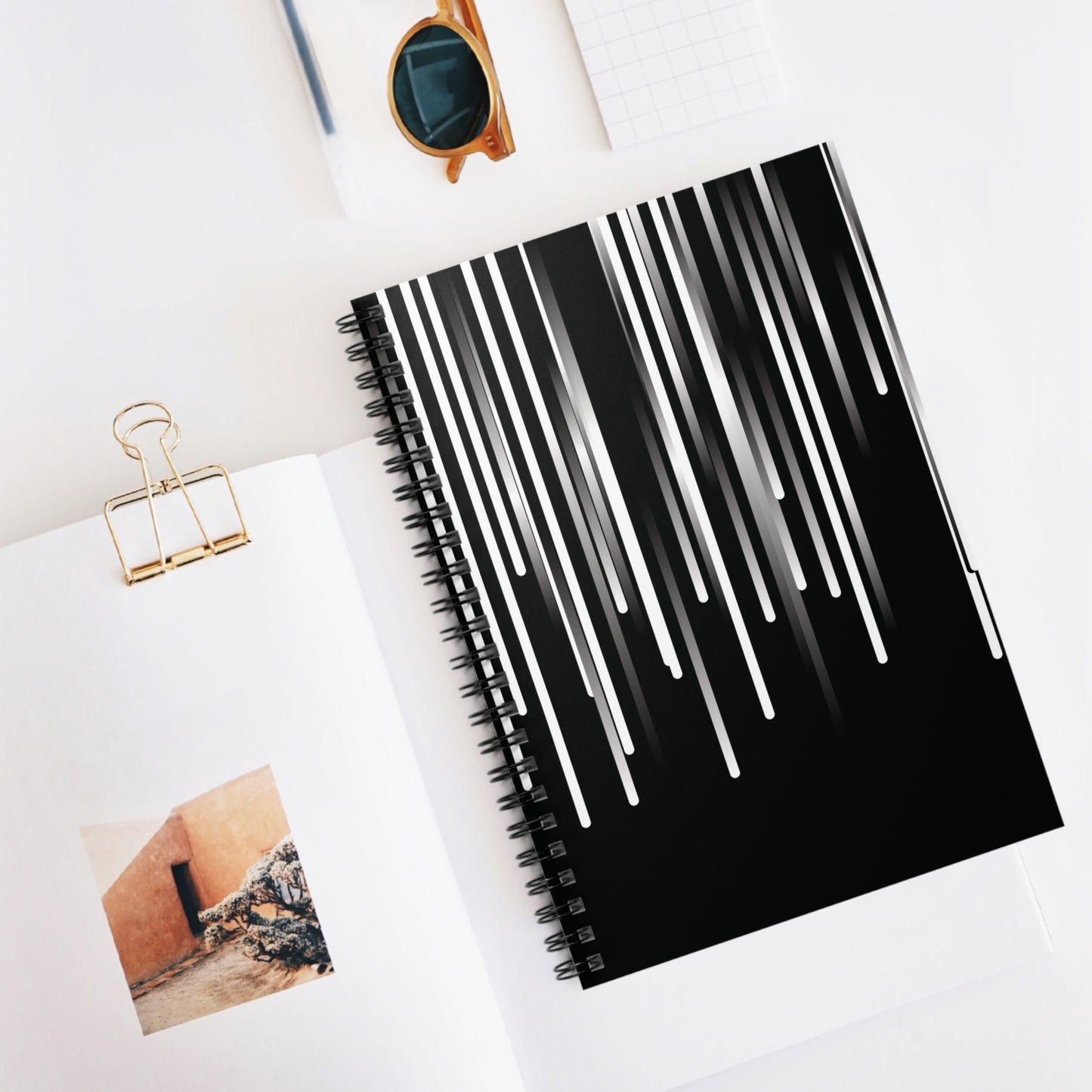Spiral Notebook with Rule Lined Paper - black & white & shadow