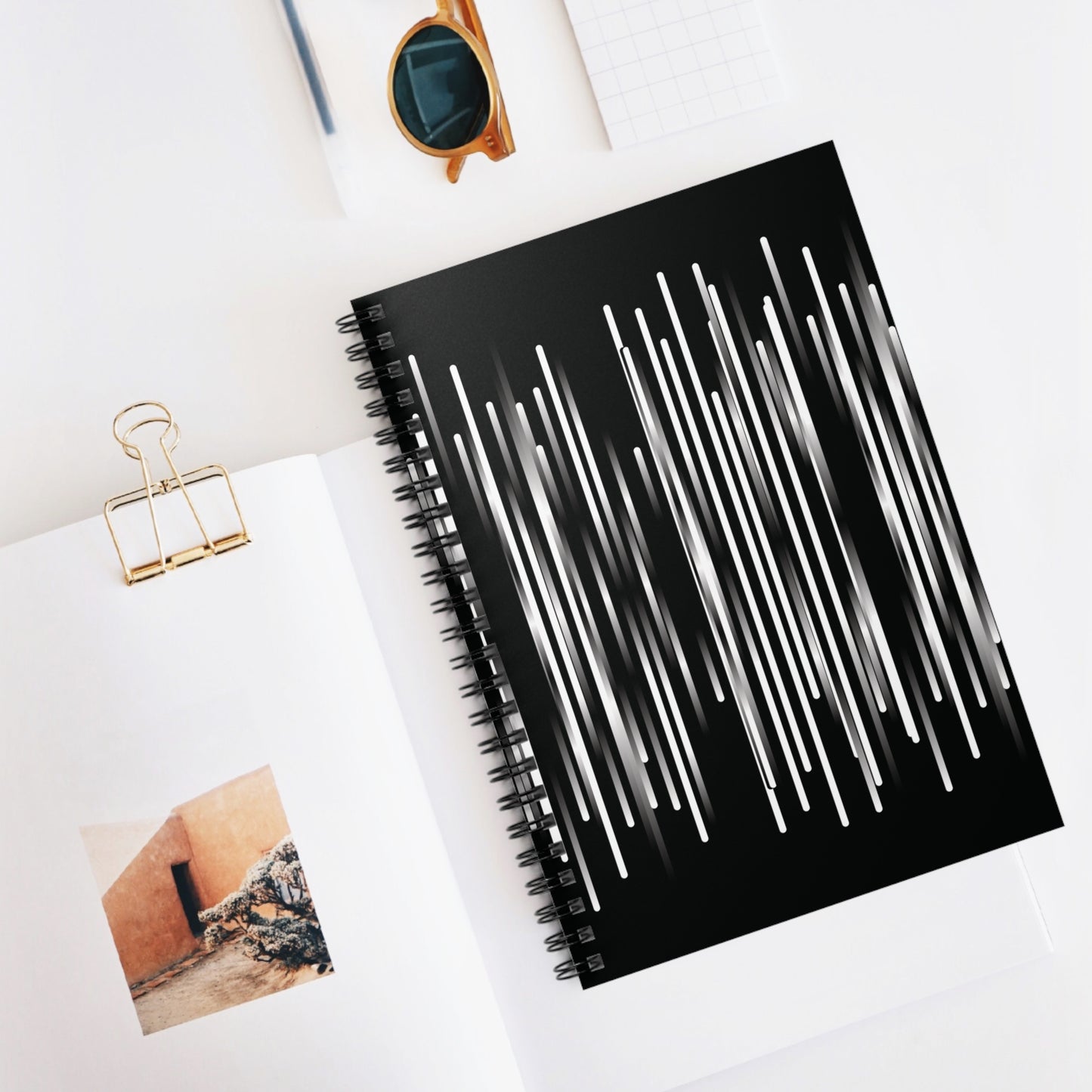 Spiral Notebook with Rule Lined Paper - black & white & shadow (Pattern 1)